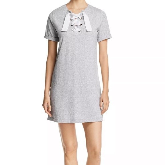 Anthropologie Lisa Todd Lace Up T-Shirt Dress in Heather Grey, Size XS - Picture 1 of 9